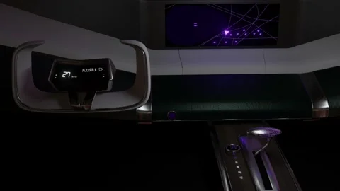 3D render animation of a futuristic car interior, with the blinking autopilot. Stock Footage 131090571