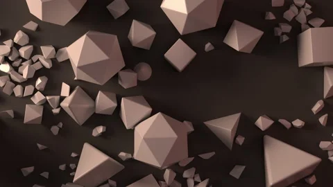 3d render animation of geometrical shapes falling down shattering into pieces Stock Footage 152267916