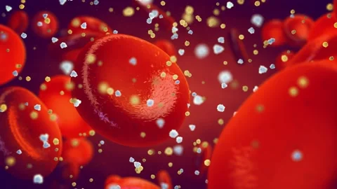 3d render animation of glucose and insulin molecules in the blood. Stock Footage 147550059