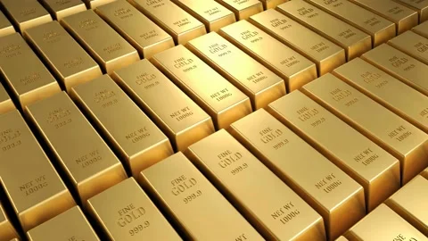 3d render animation of Gold bars or bullion in the bank vault in slow motion. Video stock 207129157