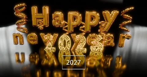 3D render animation Happy New Year in gold metallic fireworks and lights in.. Stock Footage 340169519
