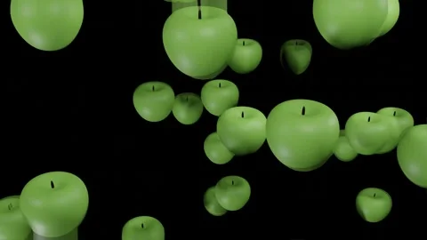 3D render animation of a lot of falling apples on a black background for Stock Footage 287976058