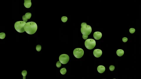 3D render animation of a lot of falling apples on a black background for Stock Footage 318387101