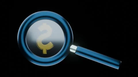 3D render animation of a magnifying glass moving up and down with a dollar Stock Footage 329623137