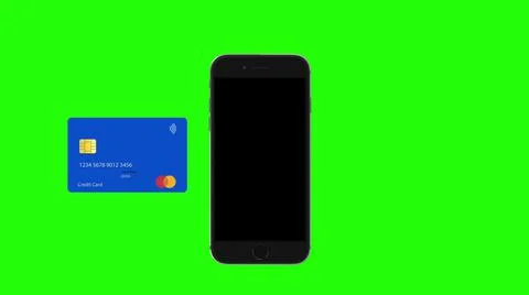 3d render animation payment by bank card on smartphone pos terminal. Payment Stockillustratie