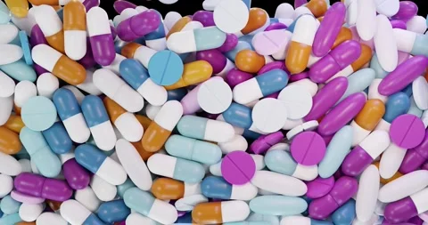 3d render animation Purple  blue and orange of medicine capsules filling the Stock Footage 257411058
