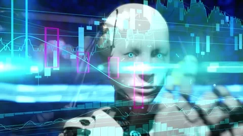 3d render animation of robot holds bitcoin crypto in his hand and thinks how Stock Footage 246678053