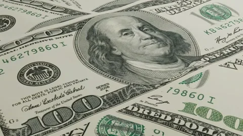 3D render animation of scattered 100 dollar bills Stock Footage 329623133