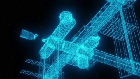3D Render animation of schematic wireframe of the ISS. Stock Footage 135114891