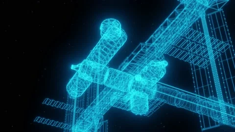 3D Render animation of schematic wireframe of the ISS. Video stock 135115346