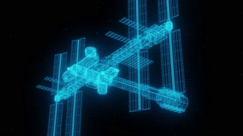 3D Render animation of schematic wireframe of the ISS. Stock Footage 135115412