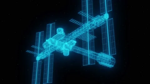 3D Render animation of schematic wireframe of the ISS. Stock Footage 135115442