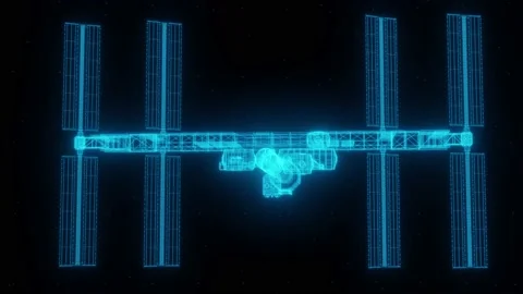 3D Render animation of schematic wireframe of the ISS. Stock Footage 135115577