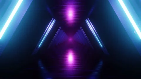 3d render animation of seamless looping tunnel movement with blue neon light Stock Footage 172110135