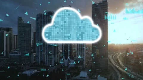 A 3D render animation showcasing cloud data storage technology concept over an Stock Footage 298307030