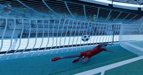 3D render animation soccer match in a full stadium with cheering fans Stock Footage 318981140