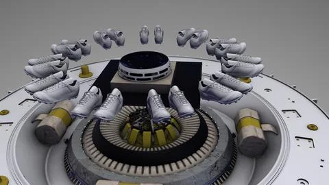 3D render animation of spinning soccer boots Stock Illustration