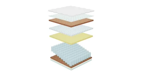 3d render animation of the stylized composition of the mattress. A cube cons 스톡 동영상 150317212