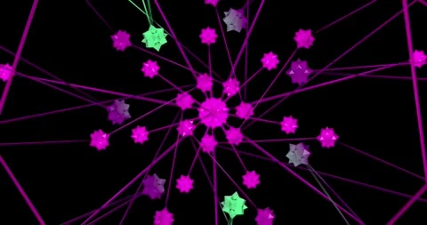 3d render animation of symmetrical multicolor basic star poly shape with struts  Stock Footage 302987125