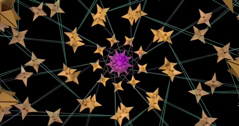 3d render animation of symmetrical multicolor basic star poly shape with struts Stock Footage 302987232