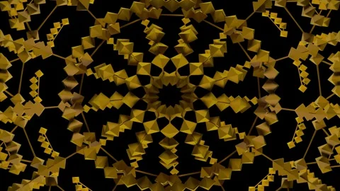 3d render animation of symmetrical tetra shape with struts in gold color Stock Footage 302987961