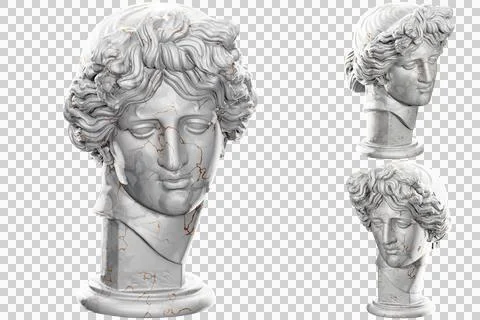 3D render of an Apollo statue with stone texture and gold marble. Perfect for Stock Illustration