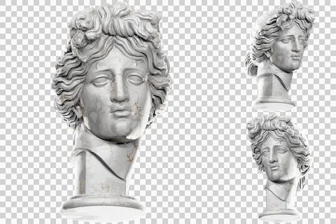 3D render of an Apollo statue with stone texture and gold marble. Perfect for Stock Illustration