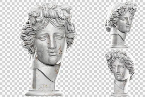 3D render of an Apollo statue with stone texture and gold marble. Perfect for Stock Illustration