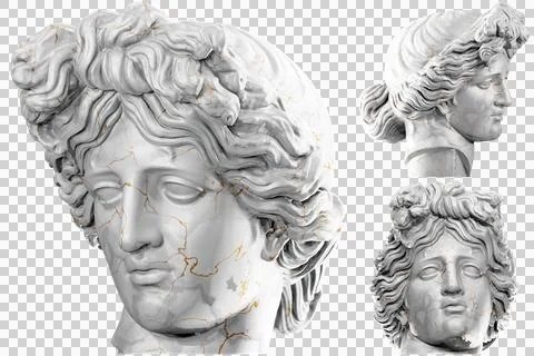 3D render of an Apollo statue with stone texture and gold marble. Perfect for Stock Illustration