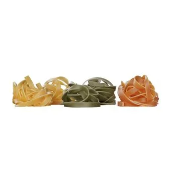 3D render of an appetizing arrangement of pieces of cooked pasta on a white back Stock Photos