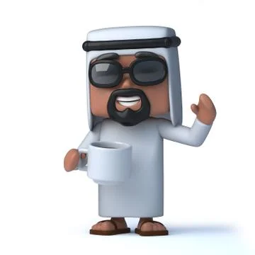 3d render of an Arab drinking a cup of tea Stockillustratie