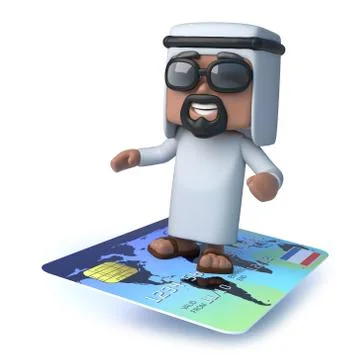 3d render of an Arab flying on a credit card Stock Illustration