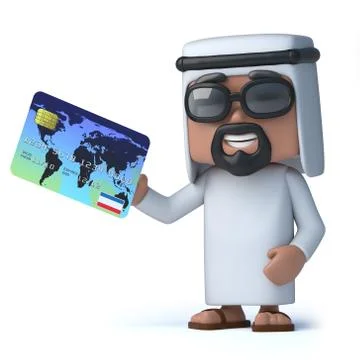3d render of an Arab holding a credit card. Stock Illustration