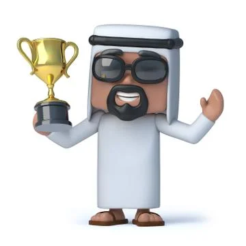3d render of an Arab holding a gold cup Stockillustratie