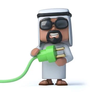 3d render of an Arab holding a green power lead Stock Illustration