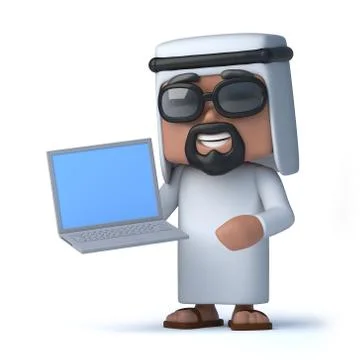 3d render of an Arab holding a laptop 스톡 일러스트