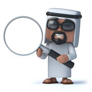 3d render of an Arab holding a magnifying glass Stockillustratie