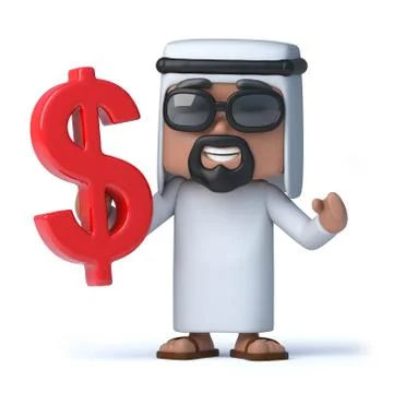 3d render of an Arab sheik holding a US dollar symbol Stockillustratie