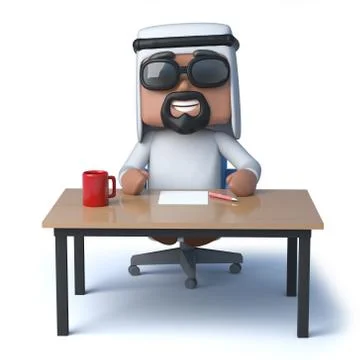 3d render of an Arab sitting at a desk Stock Illustration