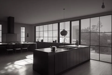 3D render of an architectural visualization of a modern kitchen Illustrazione stock