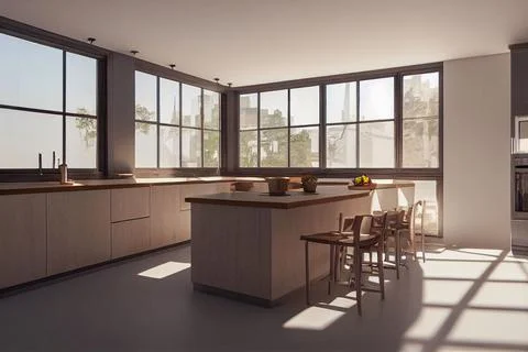 3D render of an architectural visualization of a modern kitchen Illustrazione stock