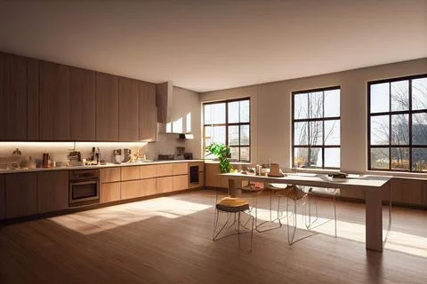 3D render of an architectural visualization of a modern kitchen Illustrazione stock