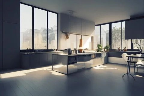 3D render of an architectural visualization of a modern kitchen Stock Illustration