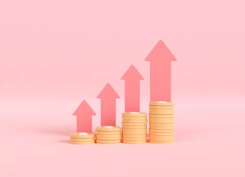 3d render arrow up with coin stack. business finance investment  growth. tr.. Stock Illustration