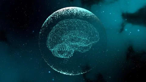 3d render artificial brain model giving neuro impulses inside transparent sphere Stockillustratie