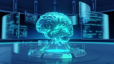3D Render Artificial General Intelligence AGI Brain with Digital Data Stock Footage 328042489