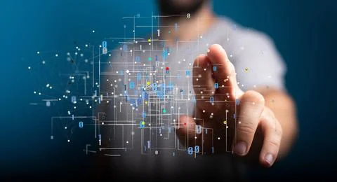 A 3D render of artificial intelligence cloud technology - integrated digital  Stock Photos