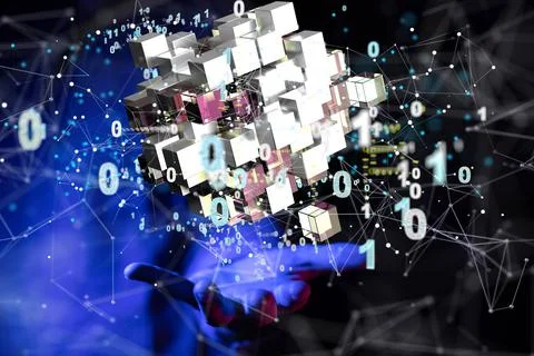 A 3D render artificial Intelligence cloud technology, Integrated digital web  Stock Photos