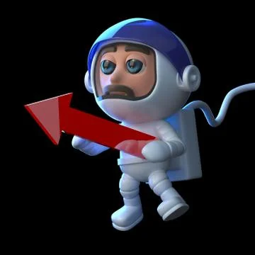 3d render of an astronaut floating in space and holding an arrow. Stock Illustration