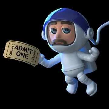 3d render of an astronaut floating in space holding a movie ticket. Stockillustratie
